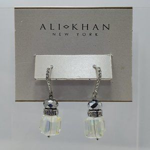 Ali khan glass cube bead clear with rhinestone fish hook earring